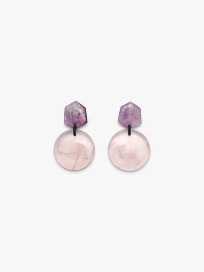 Earring: rose quartz, amethyst