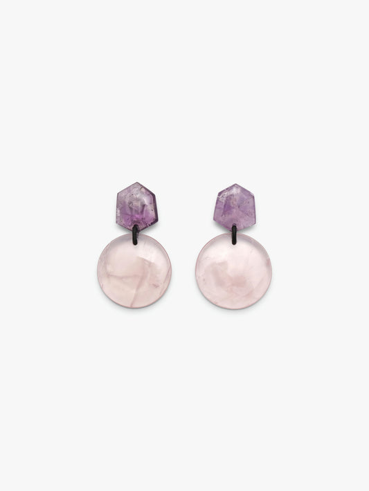 Earring: rose quartz, amethyst