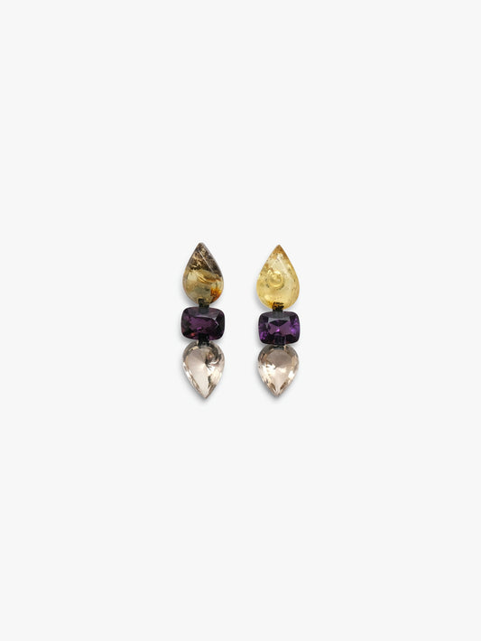 Earrings: amethyst, amber, citrine