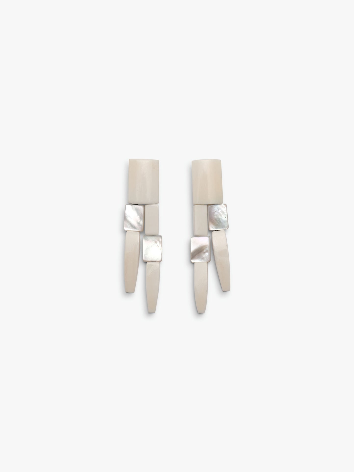 Earrings: mother of pearl, bone