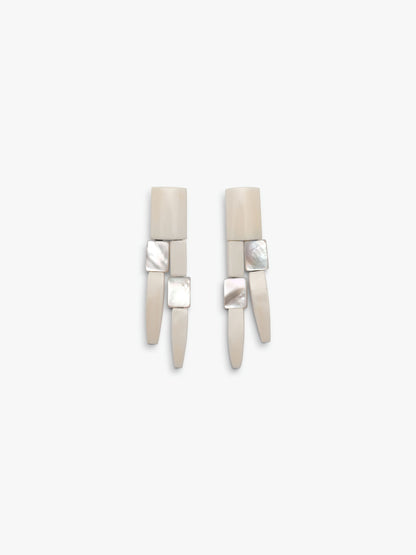 Earrings: mother of pearl, bone