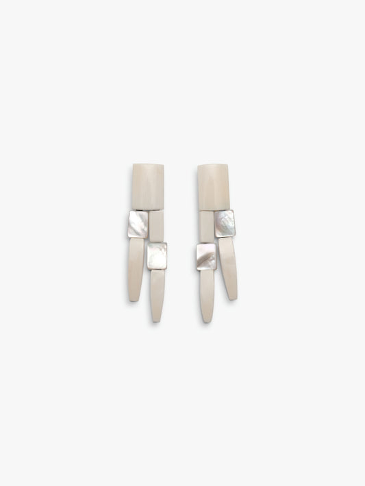 Earrings: mother of pearl, bone