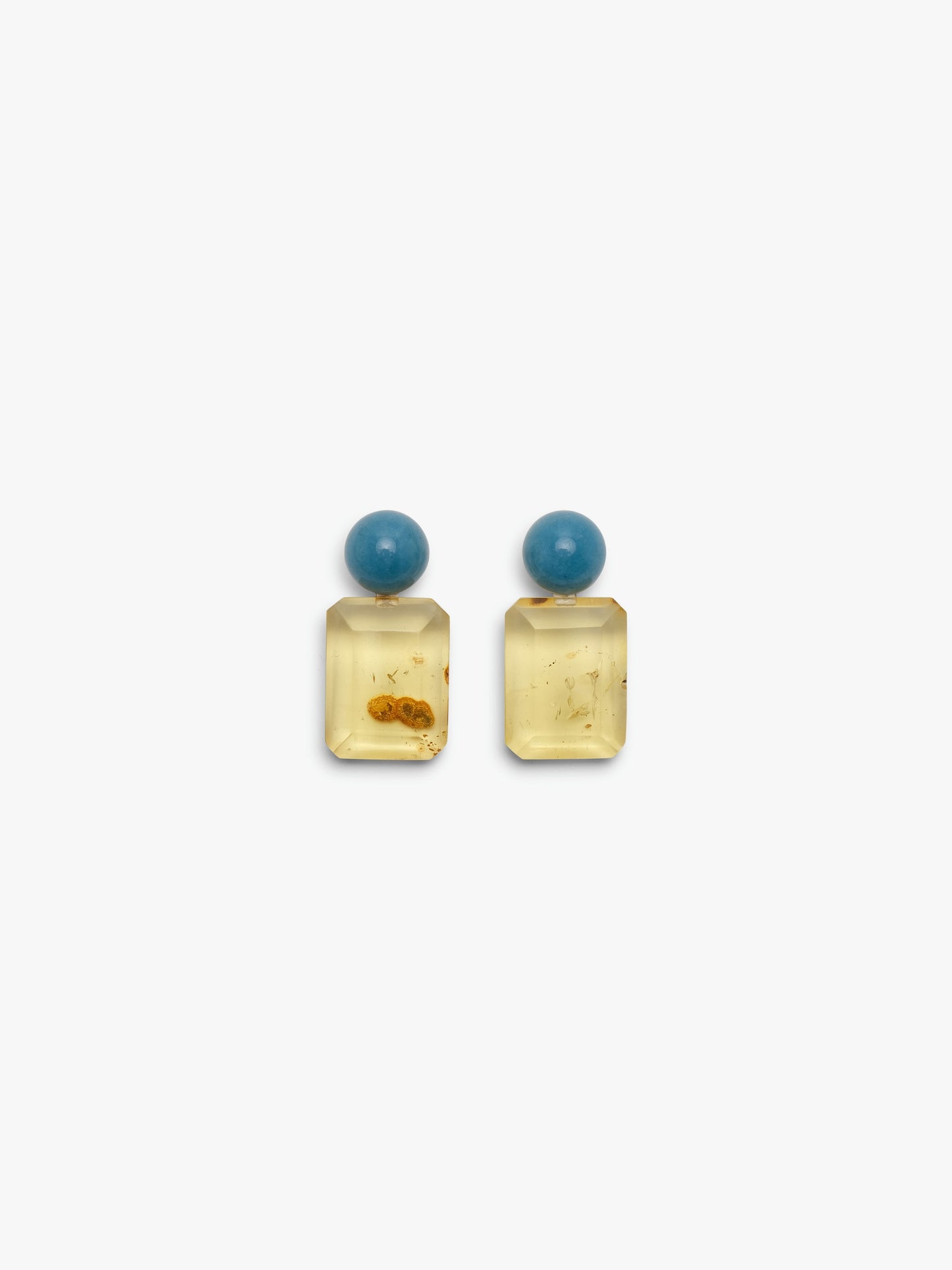 Earrings: aquamarine, amber, bone