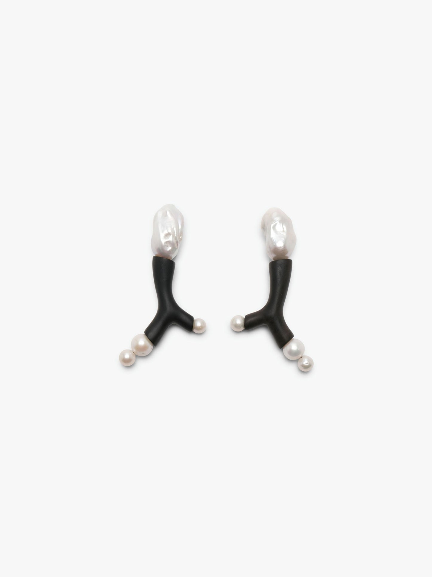 Earrings: kamagong, baroque pearl, freshwater pearl