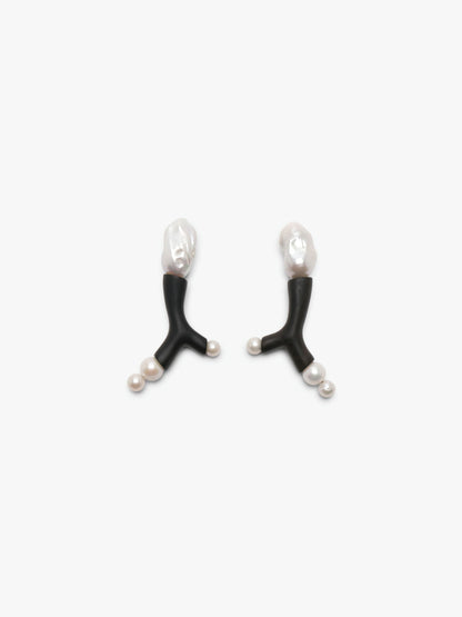 Earrings: kamagong, baroque pearl, freshwater pearl