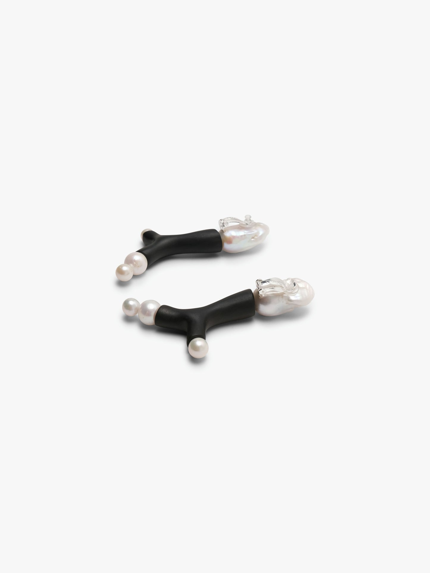 Earrings: kamagong, baroque pearl, freshwater pearl