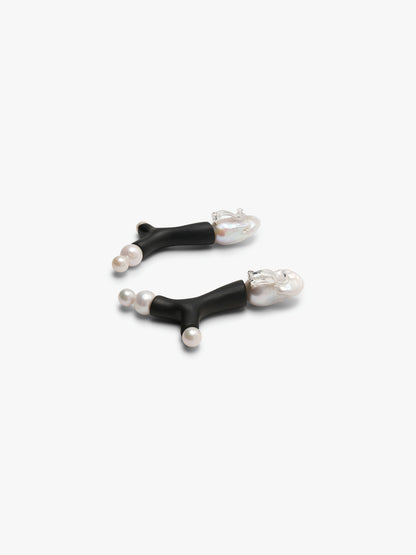 Earrings: kamagong, baroque pearl, freshwater pearl