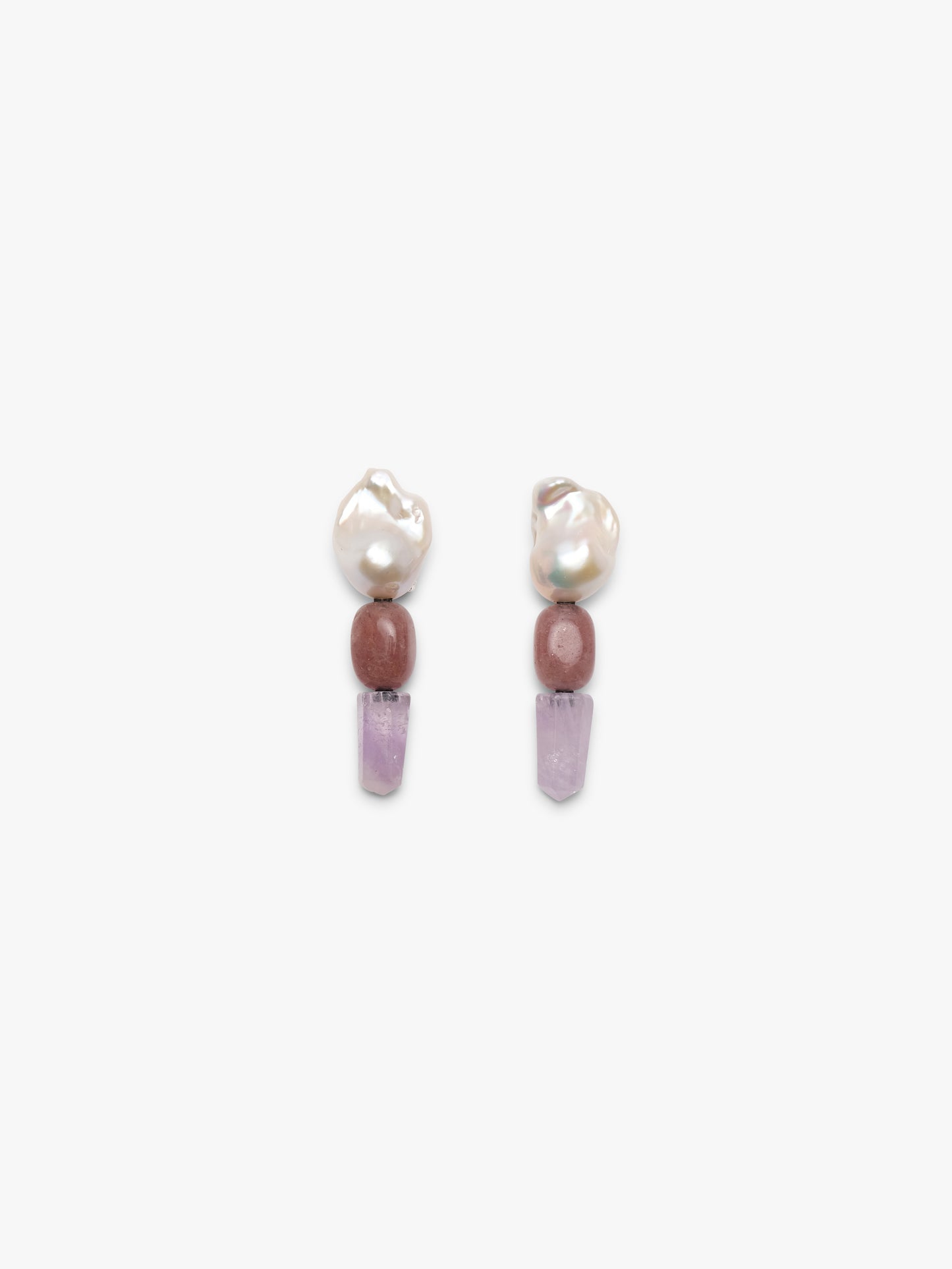 Earrings: amethyst, pearl, quartz