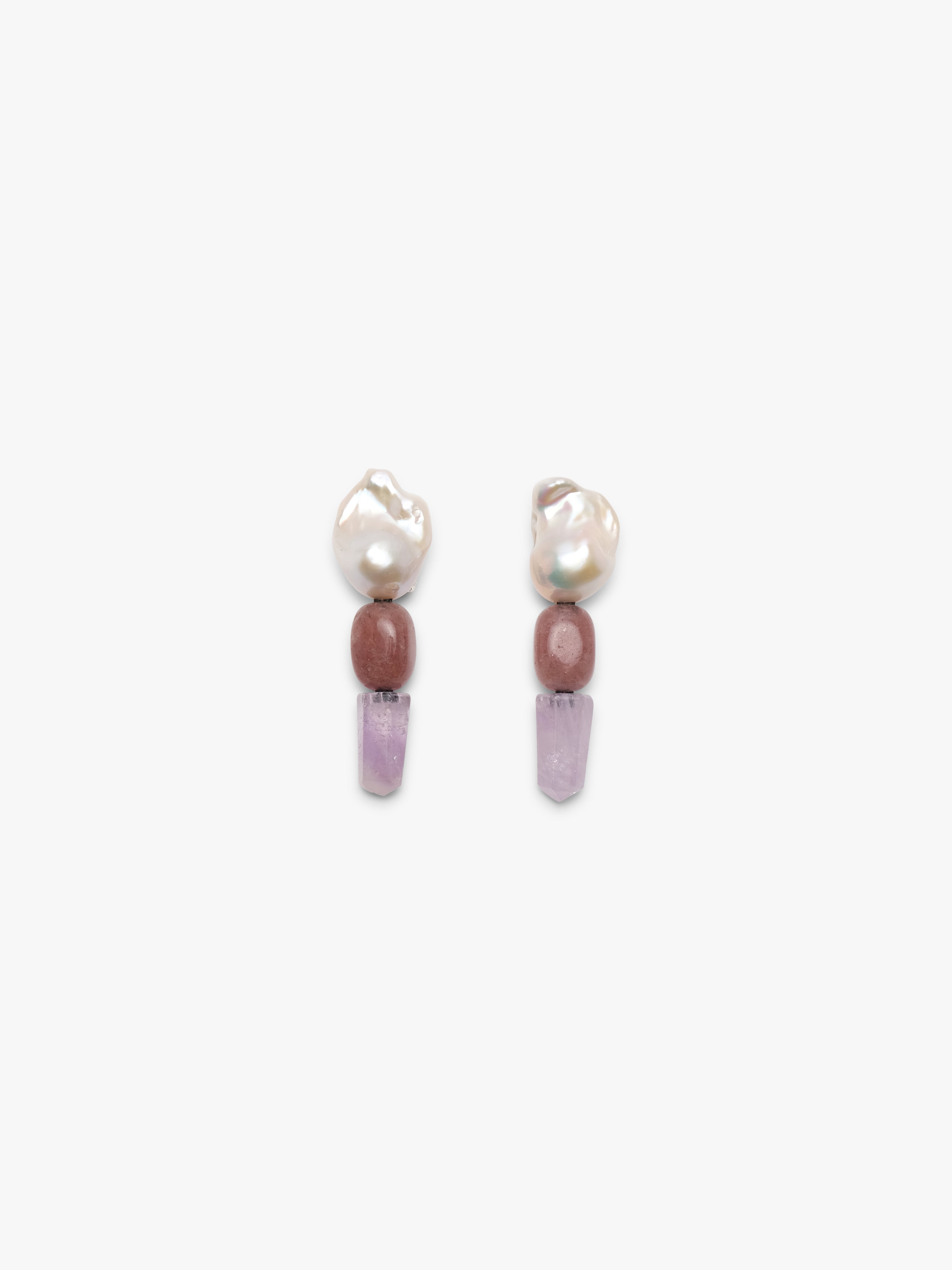 Earrings: amethyst, pearl, quartz