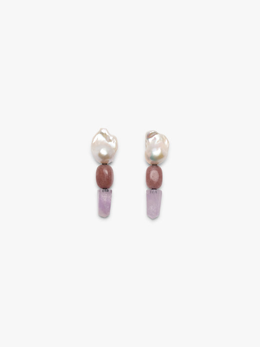 Earrings: amethyst, pearl, quartz