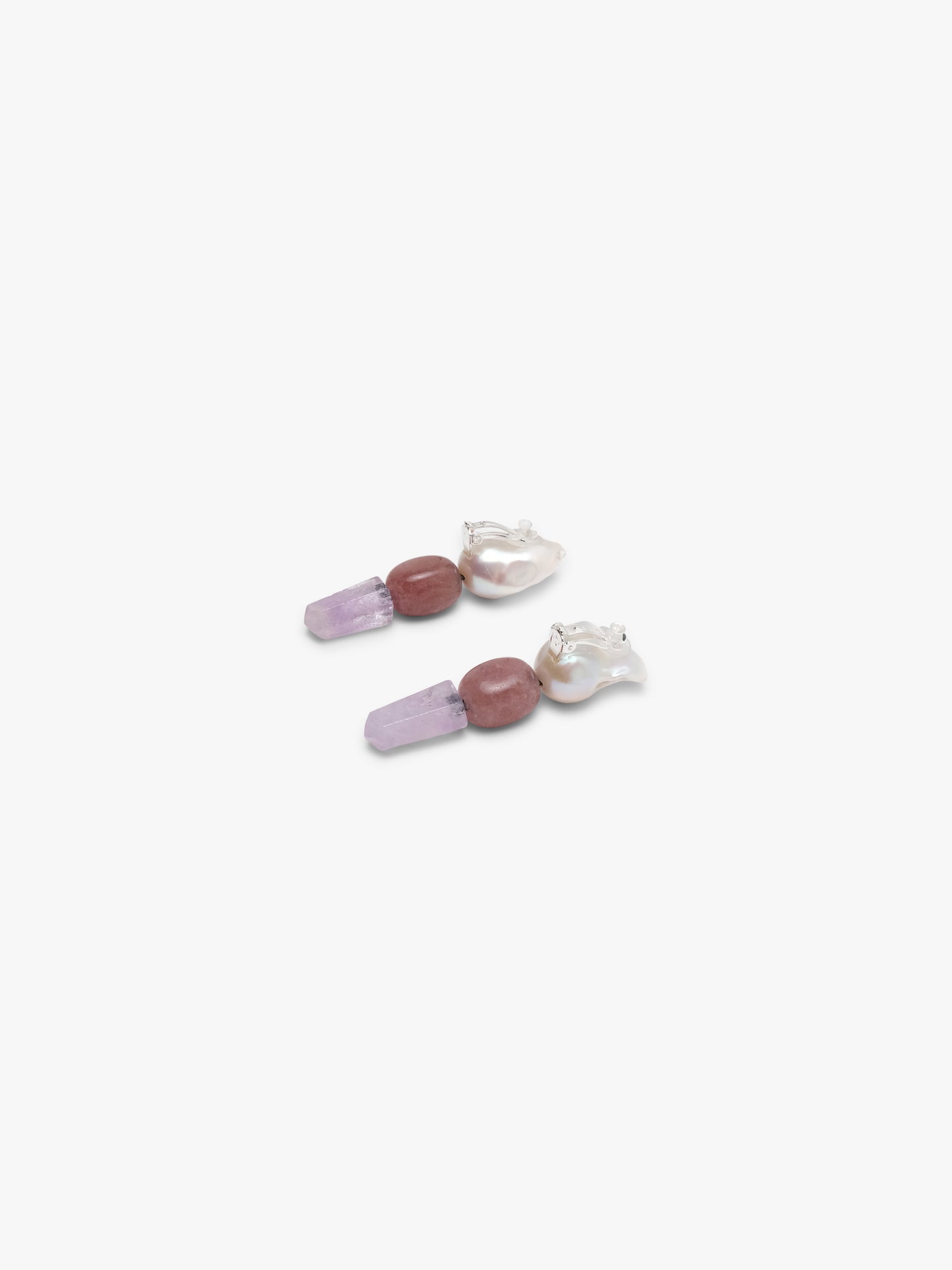 Earrings: amethyst, pearl, quartz