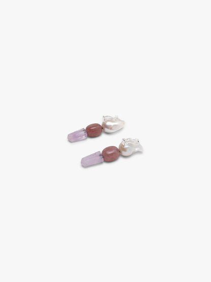 Earrings: amethyst, pearl, quartz