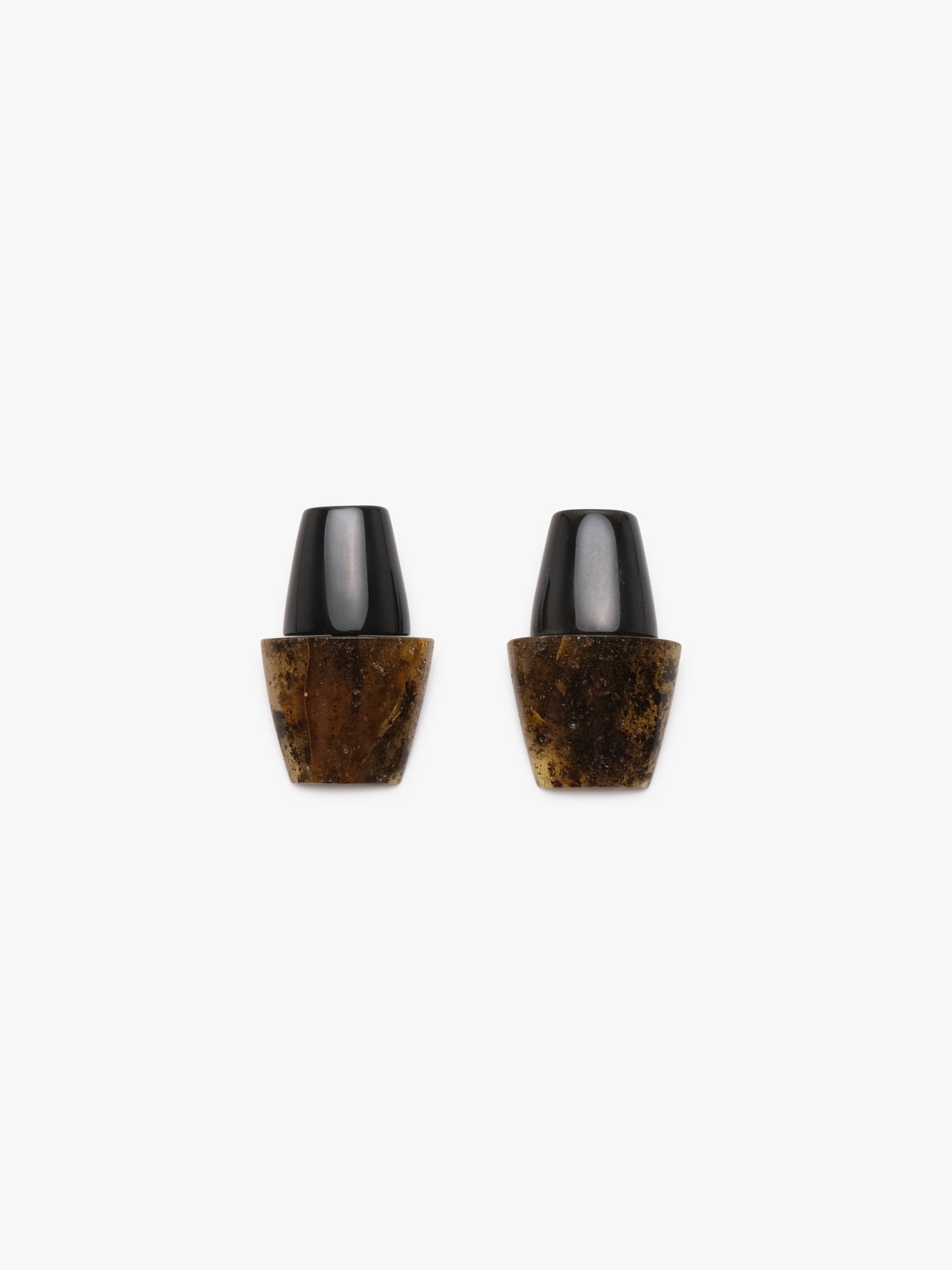 Earrings: amber, horn
