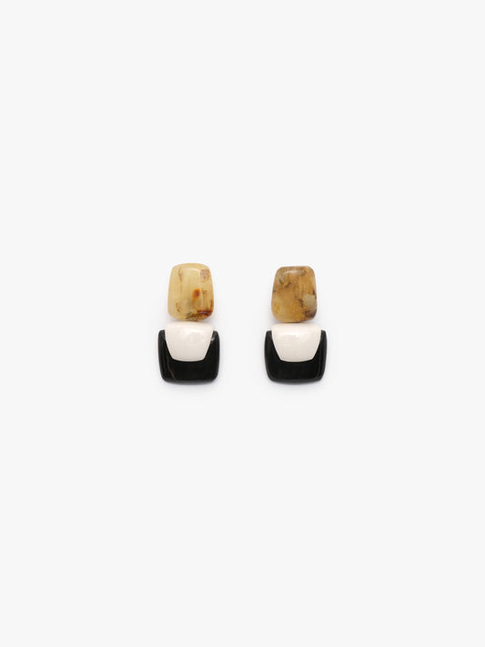 Earrings: horn, bone, amber