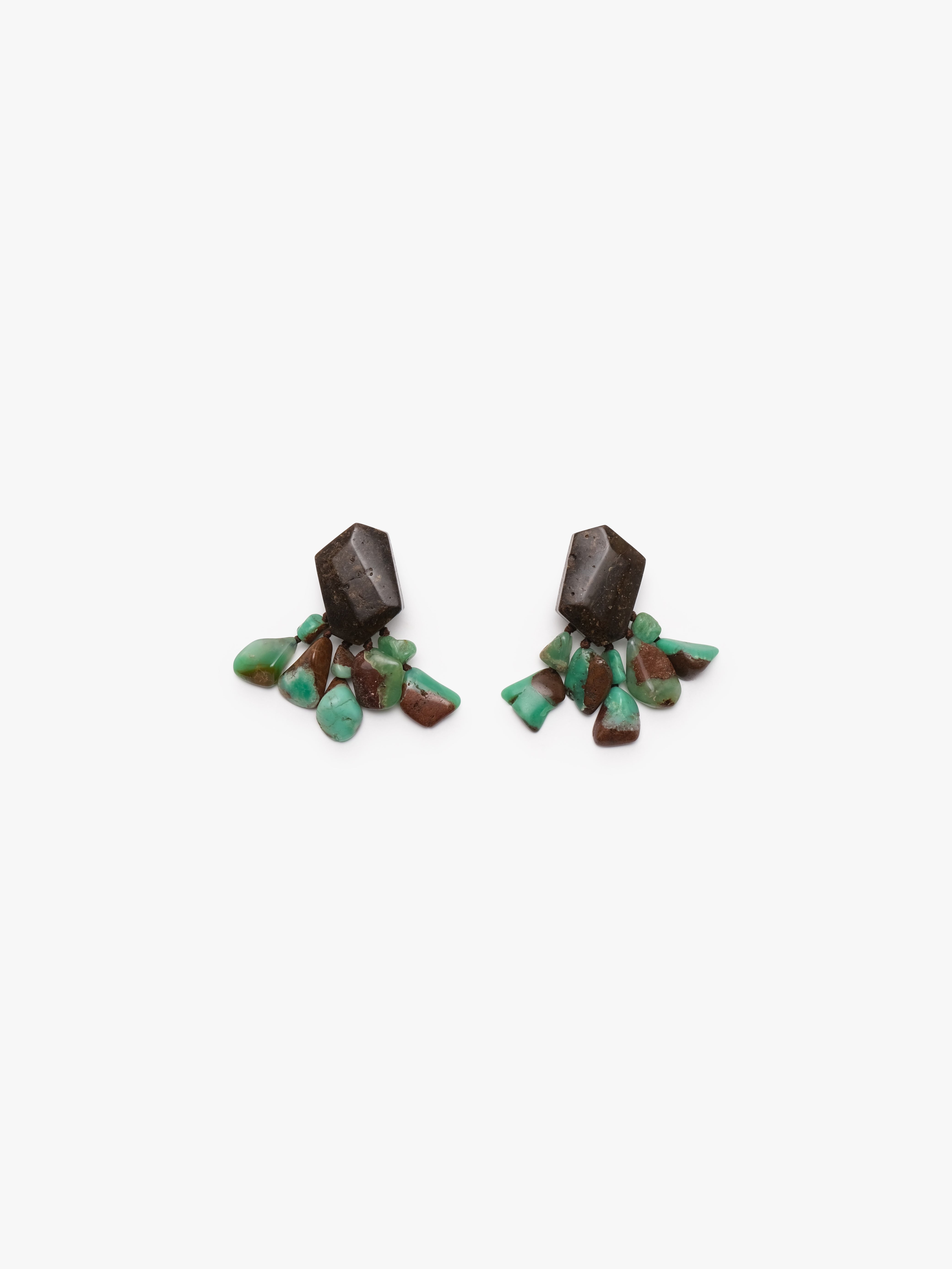 Earrings: bog oak, chrysoprase