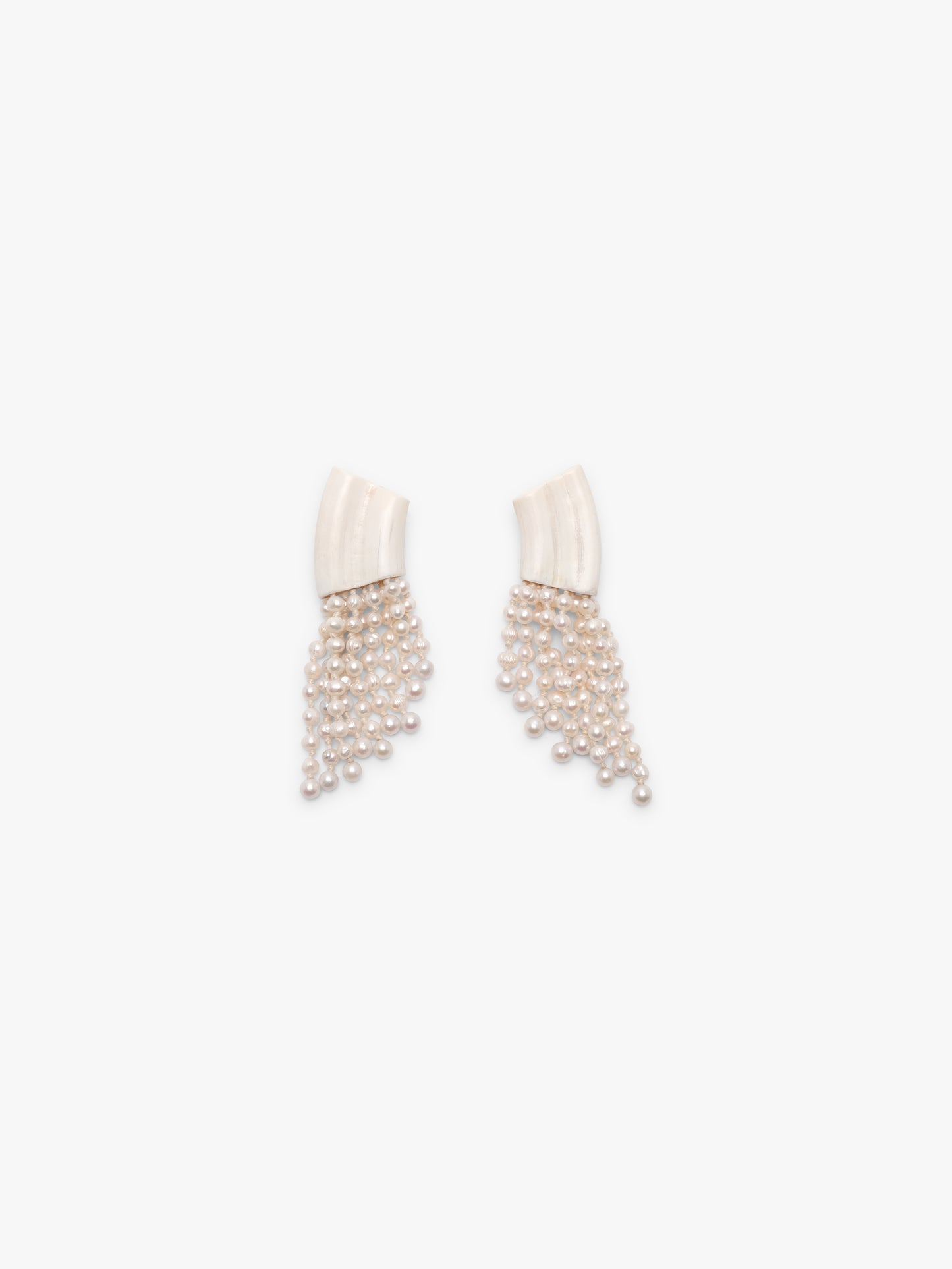 Earrings: freshwater pearls, warthog