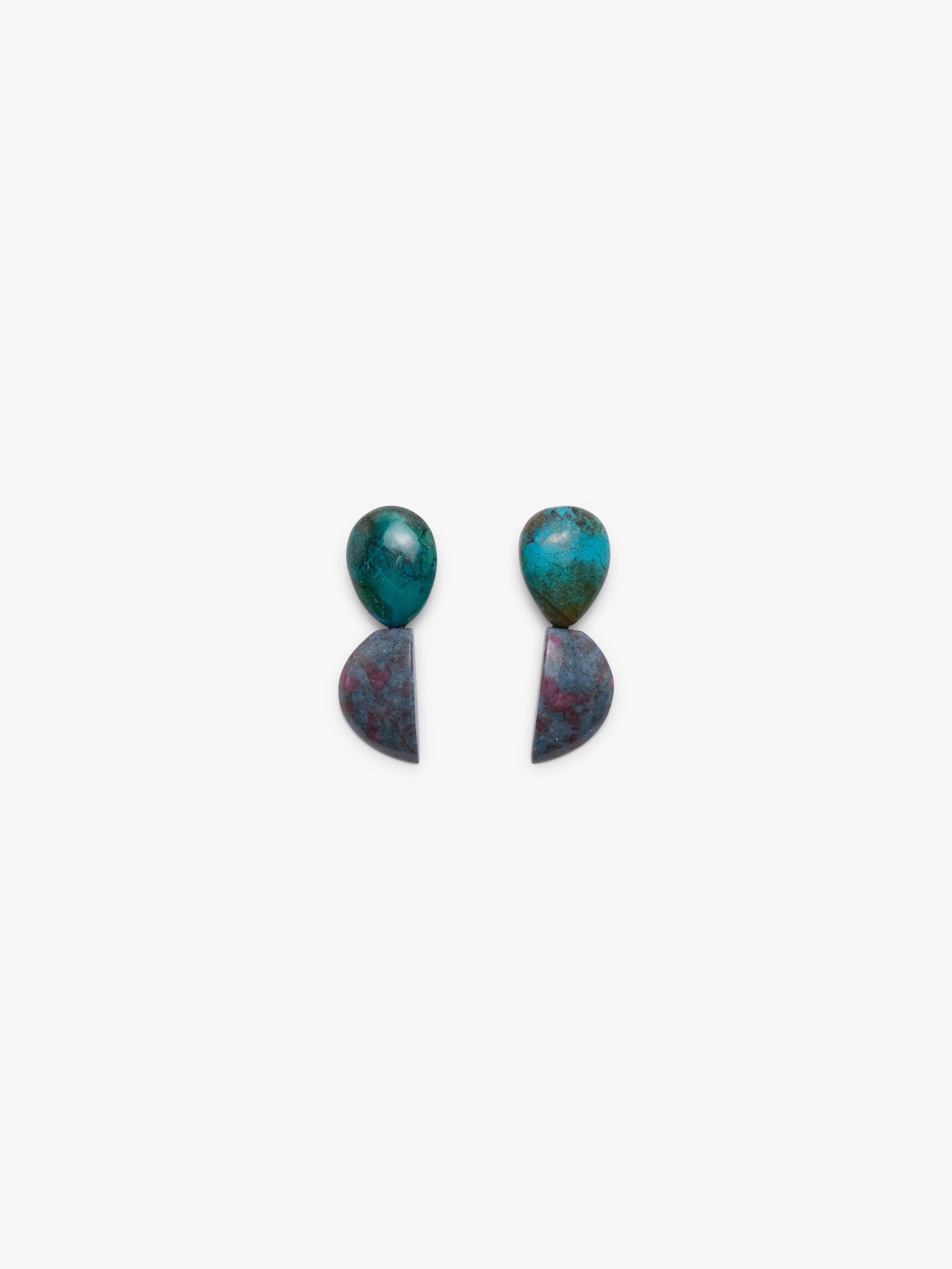 Earrings: chrysocolla, ruby