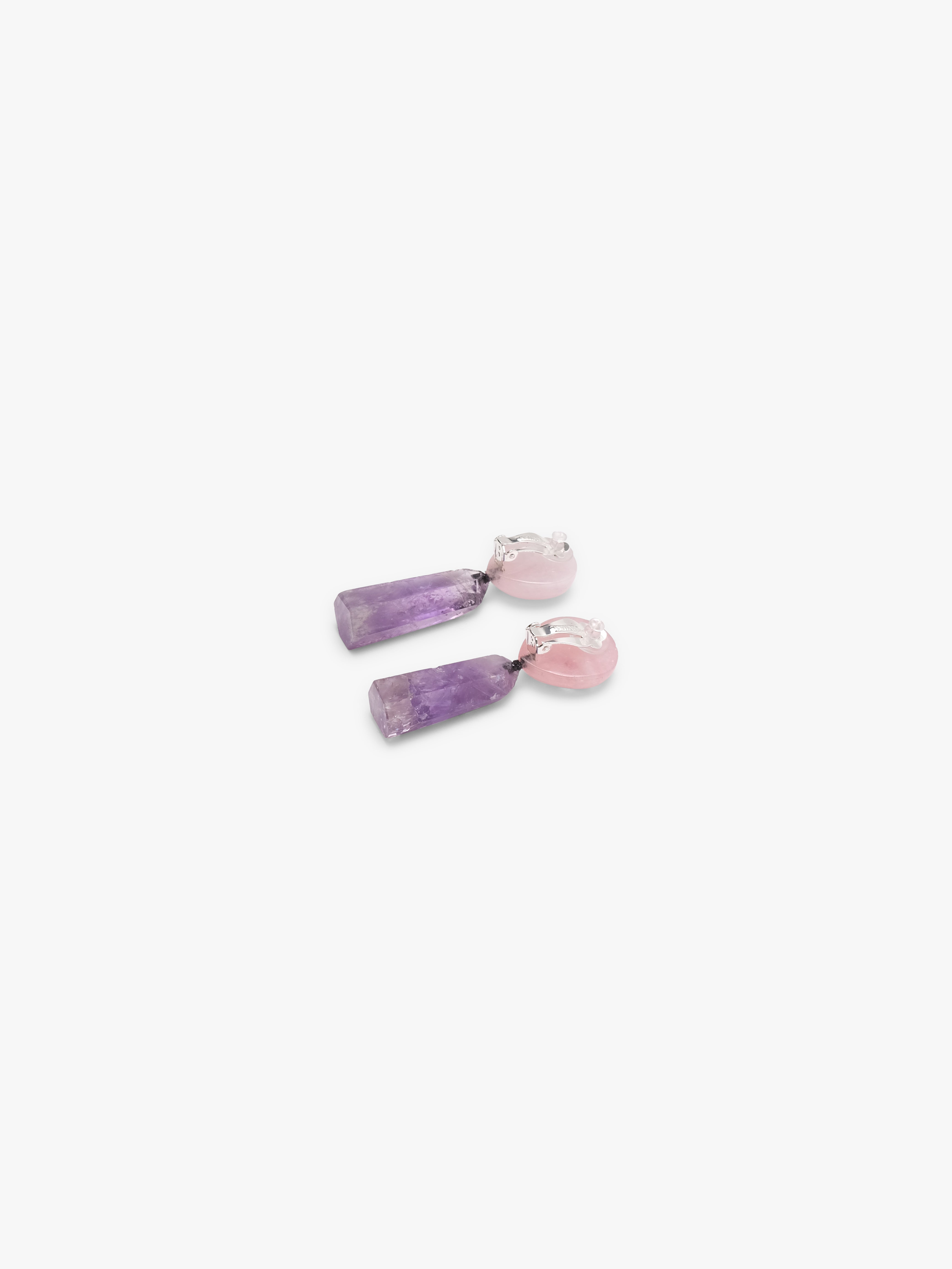 Earrings: amethyst, rosequartz