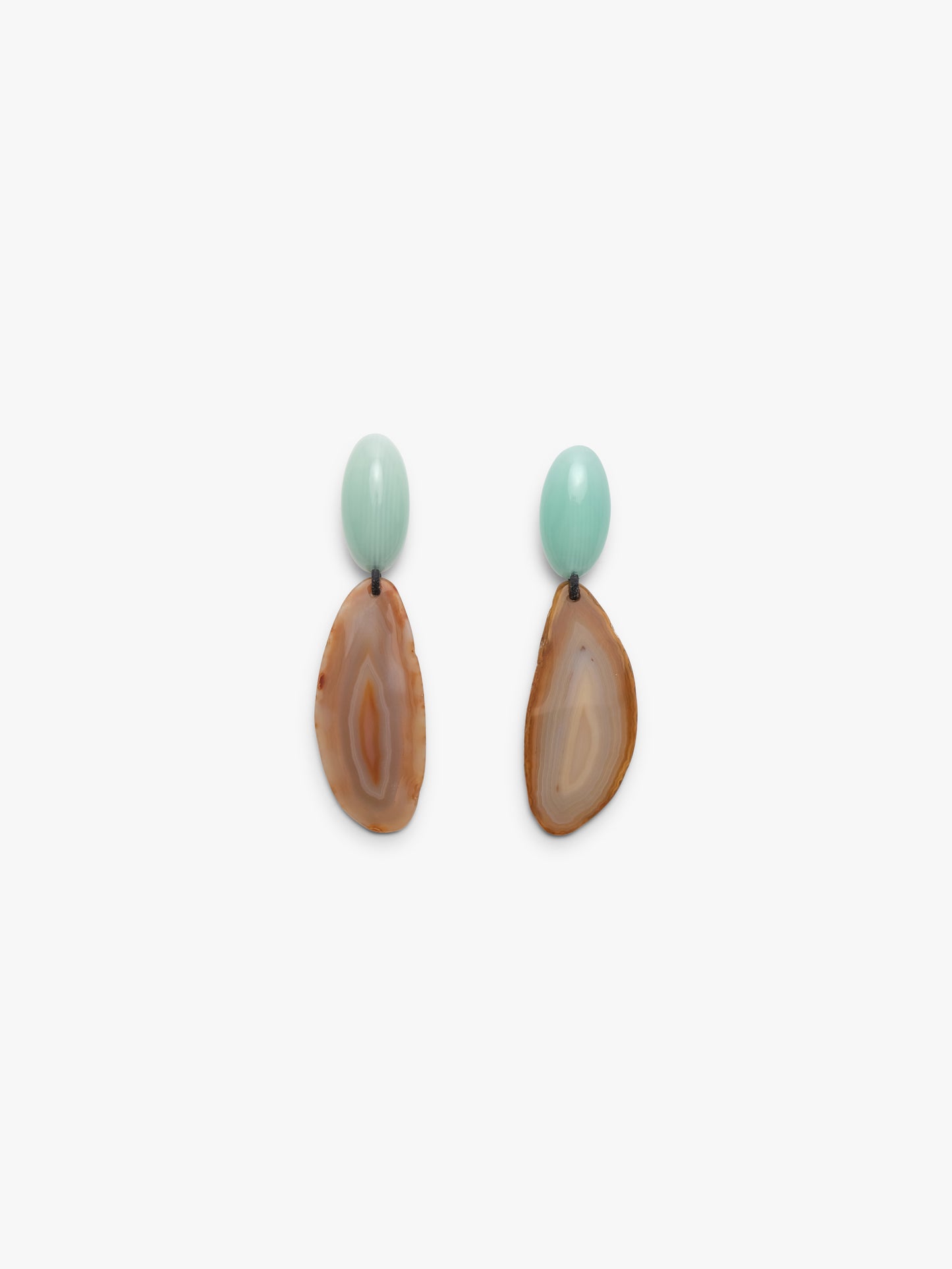 Earrings: green calcite, agate
