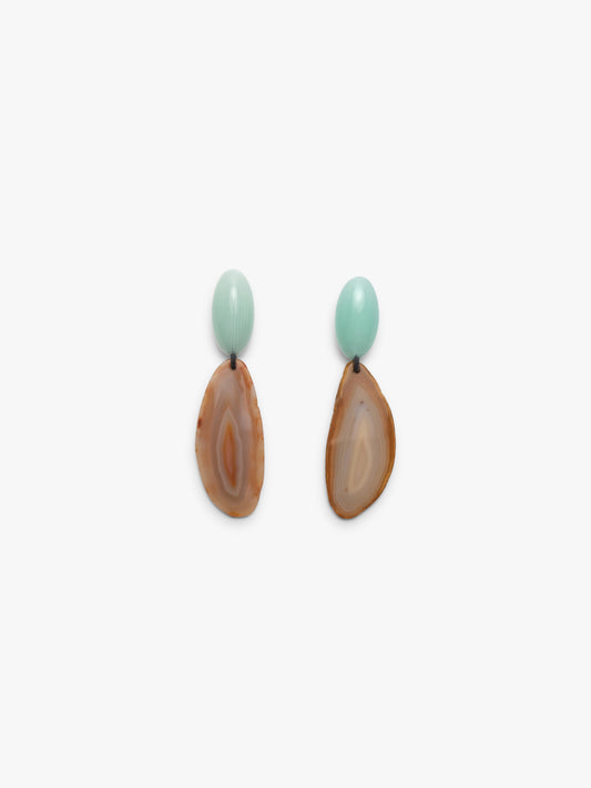 Earrings: green calcite, agate