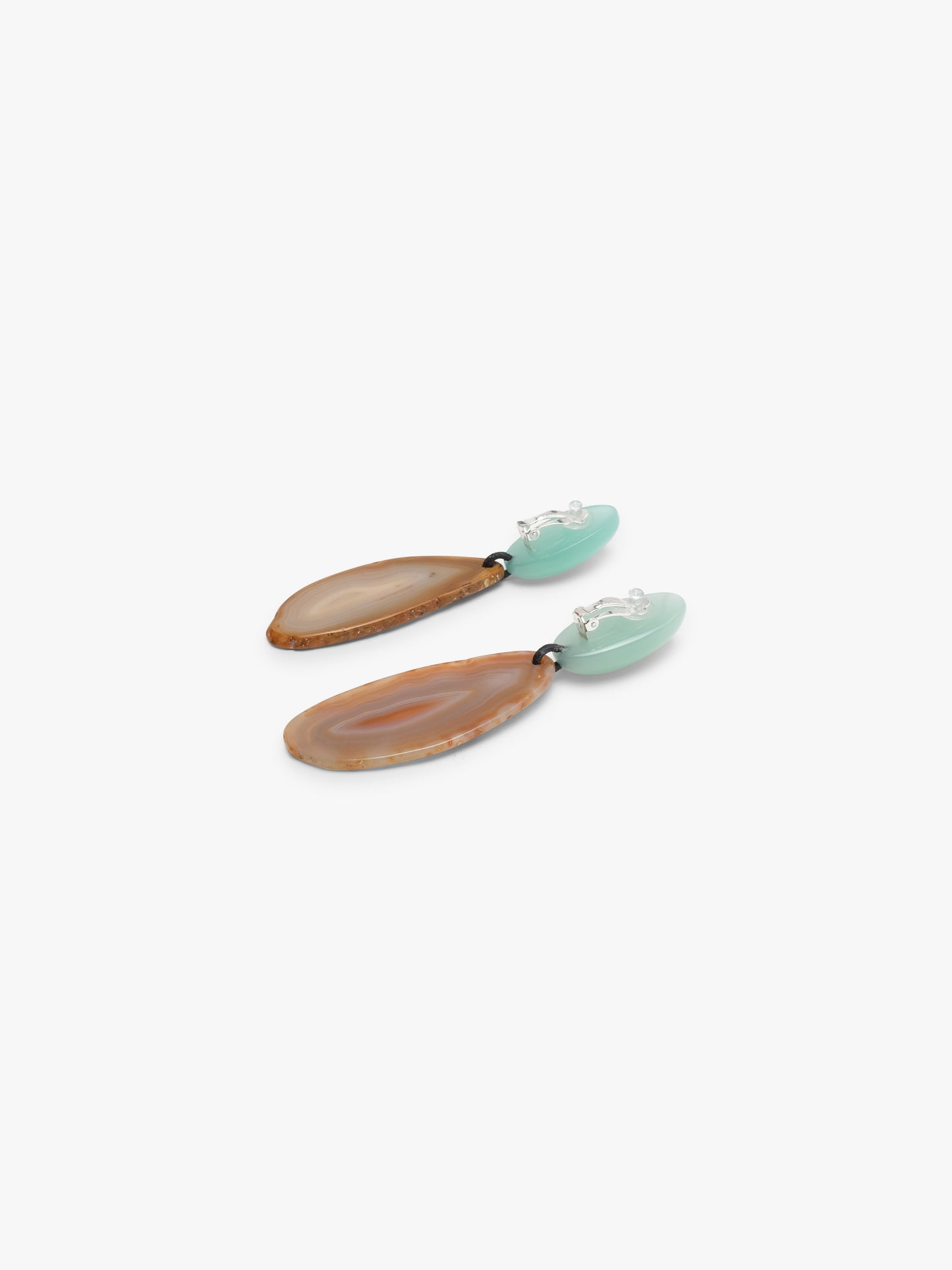 Earrings: green calcite, agate