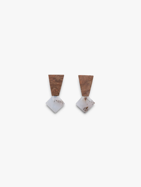 Earrings: dendritic opal, briar wood