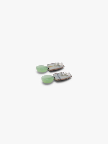 Earrings: jade, agate