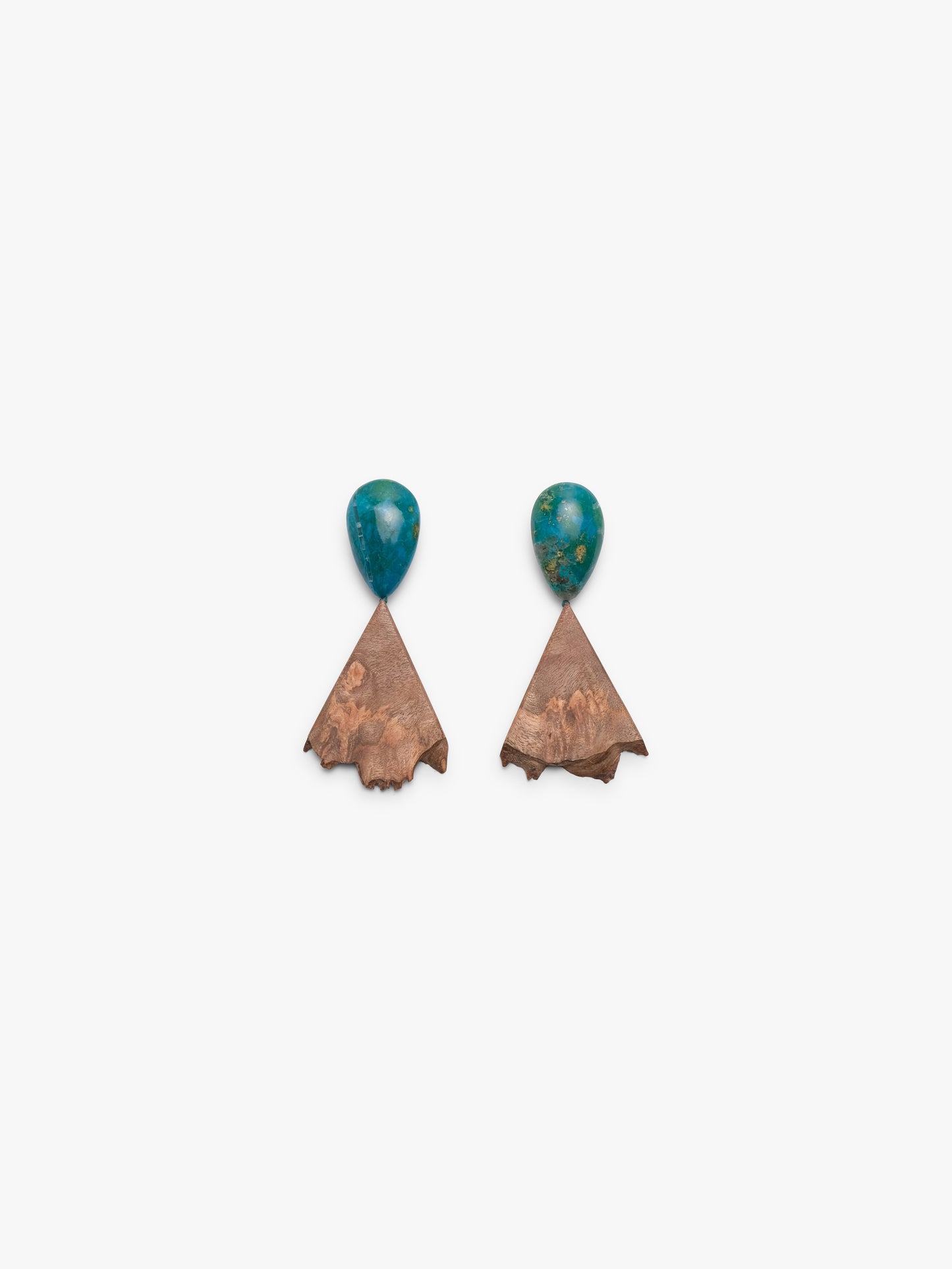 Earrings: chrysocolla, briar wood