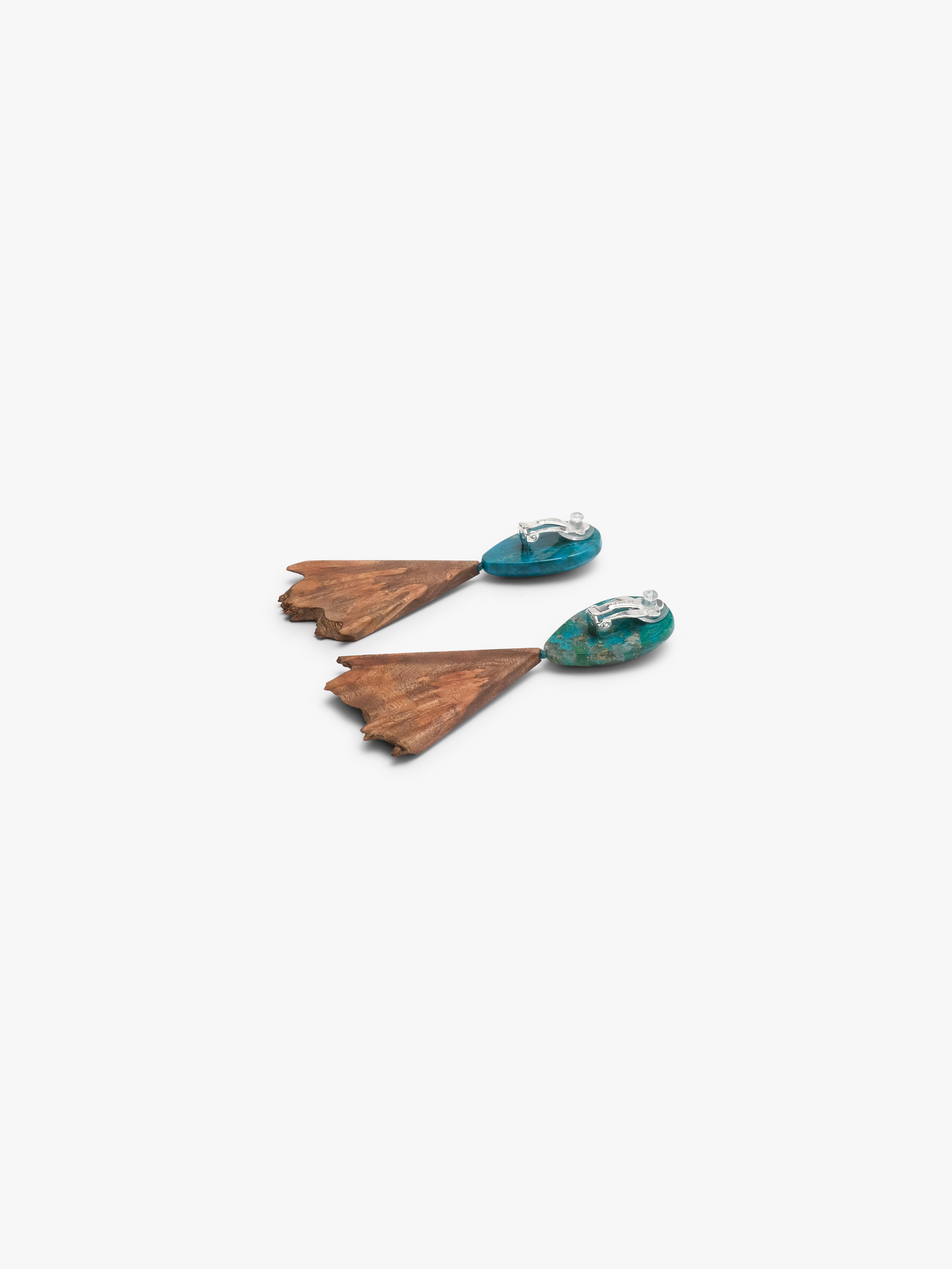 Earrings: chrysocolla, briar wood
