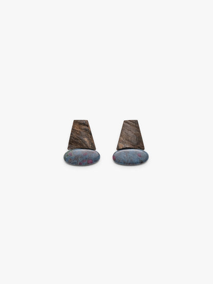 Earrings: horn, ruby in kyanite