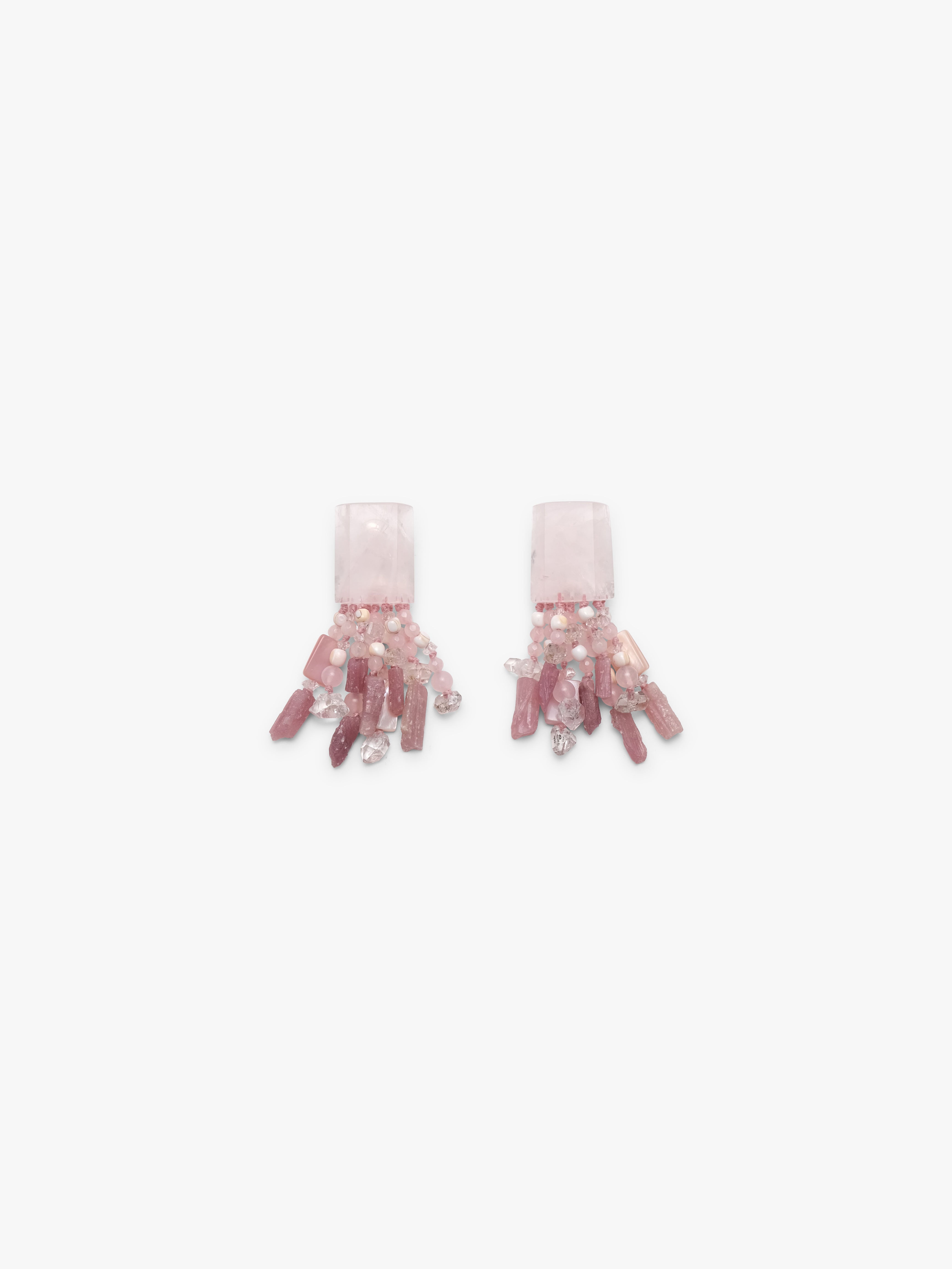 Earrings: diamond quartz, rose quartz, tourmaline