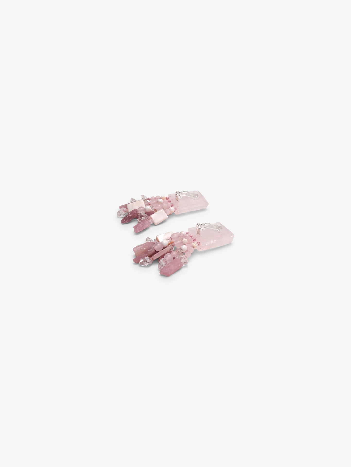 Earrings: diamond quartz, rose quartz, tourmaline