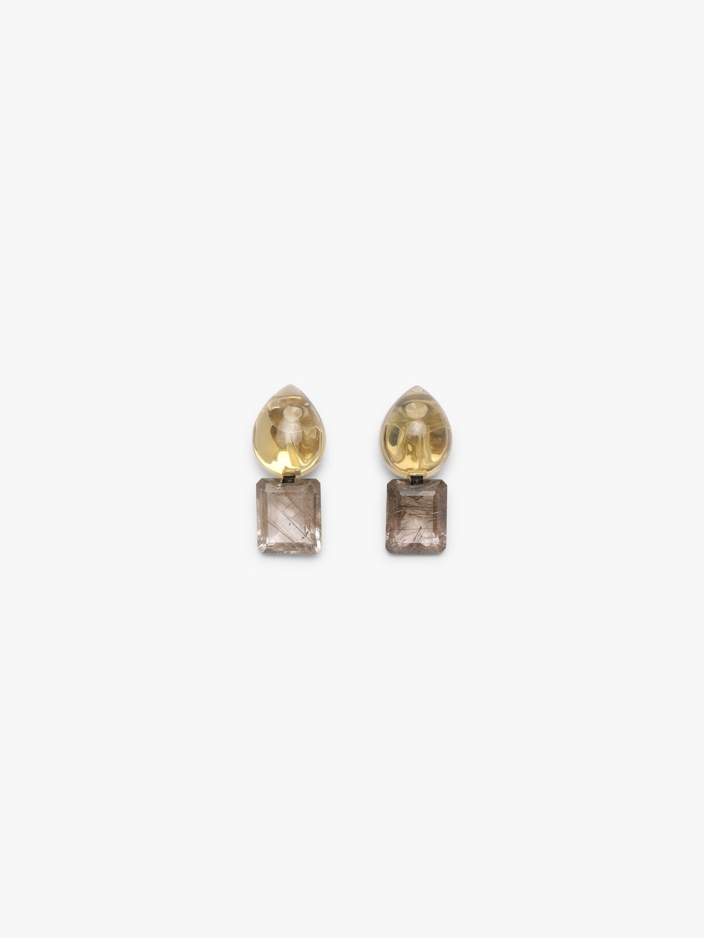 Earrings: lemon quartz, rutilated quartz