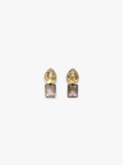 Earrings: lemon quartz, rutilated quartz