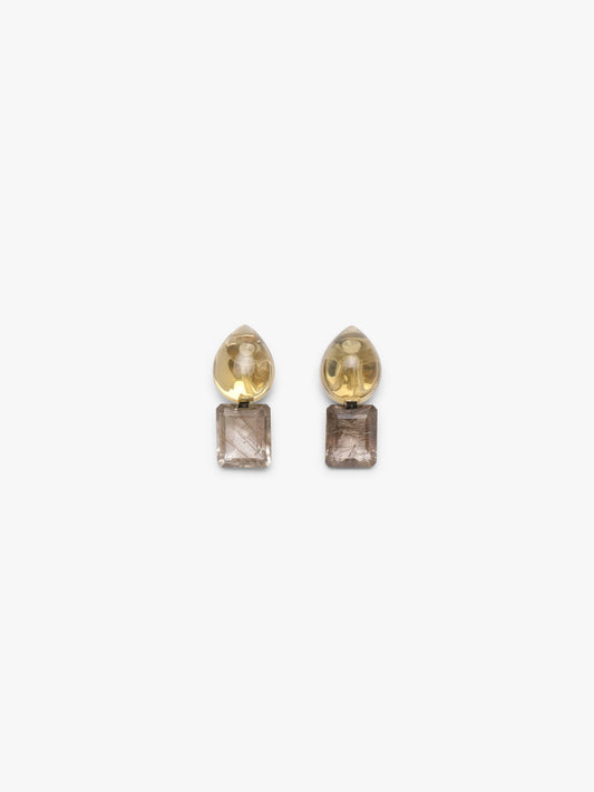 Earrings: lemon quartz, rutilated quartz