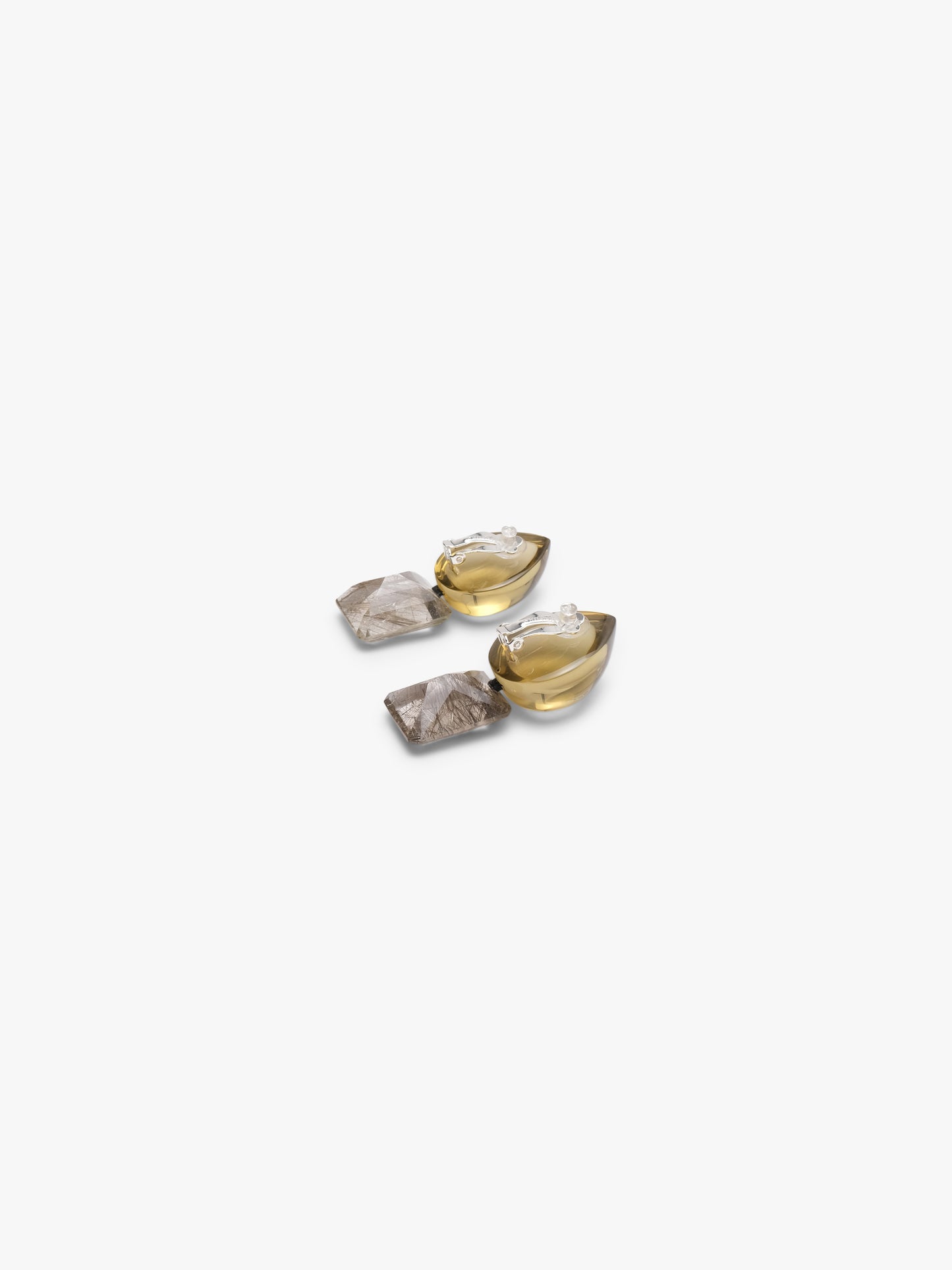 Earrings: lemon quartz, rutilated quartz