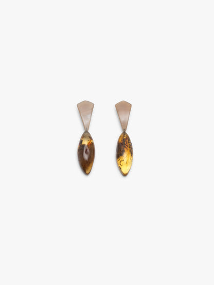 Earrings: horn, amber