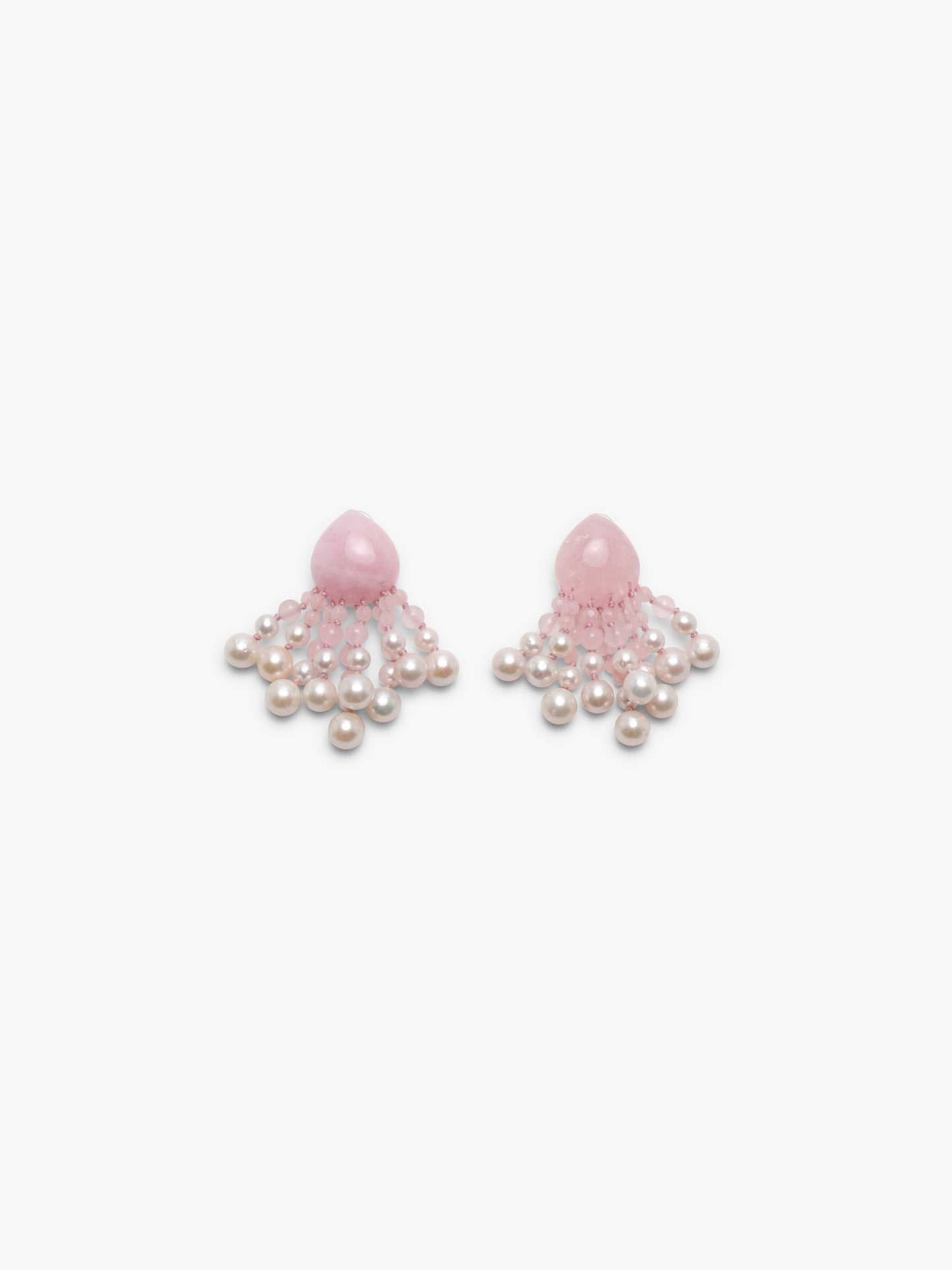 Earrings: rosequartz, freshwater pearls