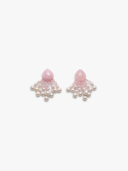 Earrings: rosequartz, freshwater pearls