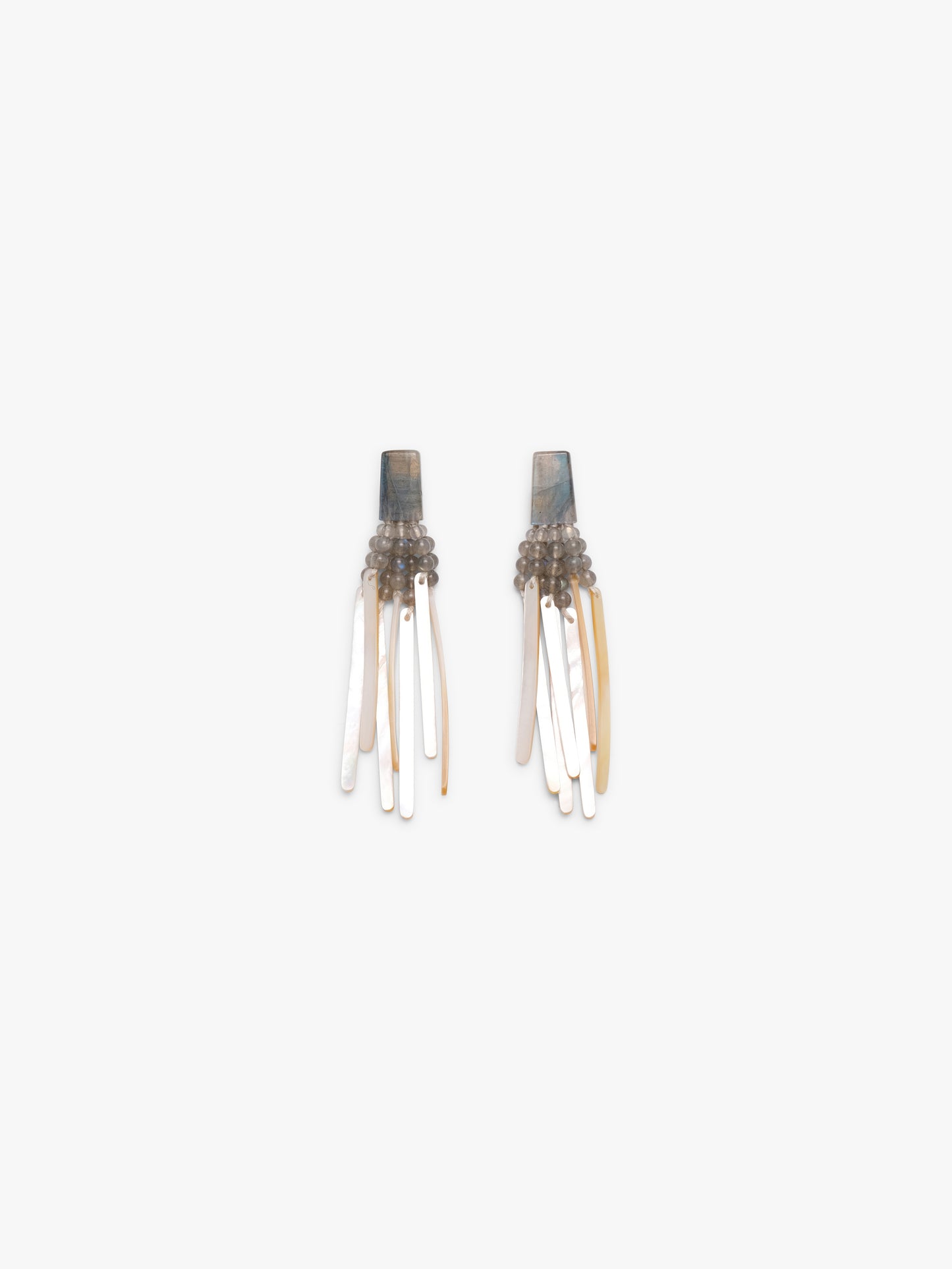 Stud earrings: mother of pearl, labradorite