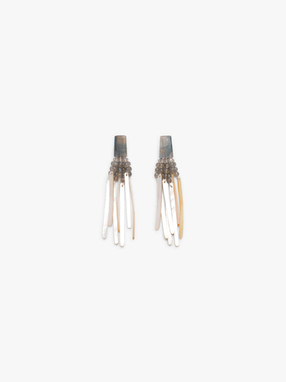 Stud earrings: mother of pearl, labradorite