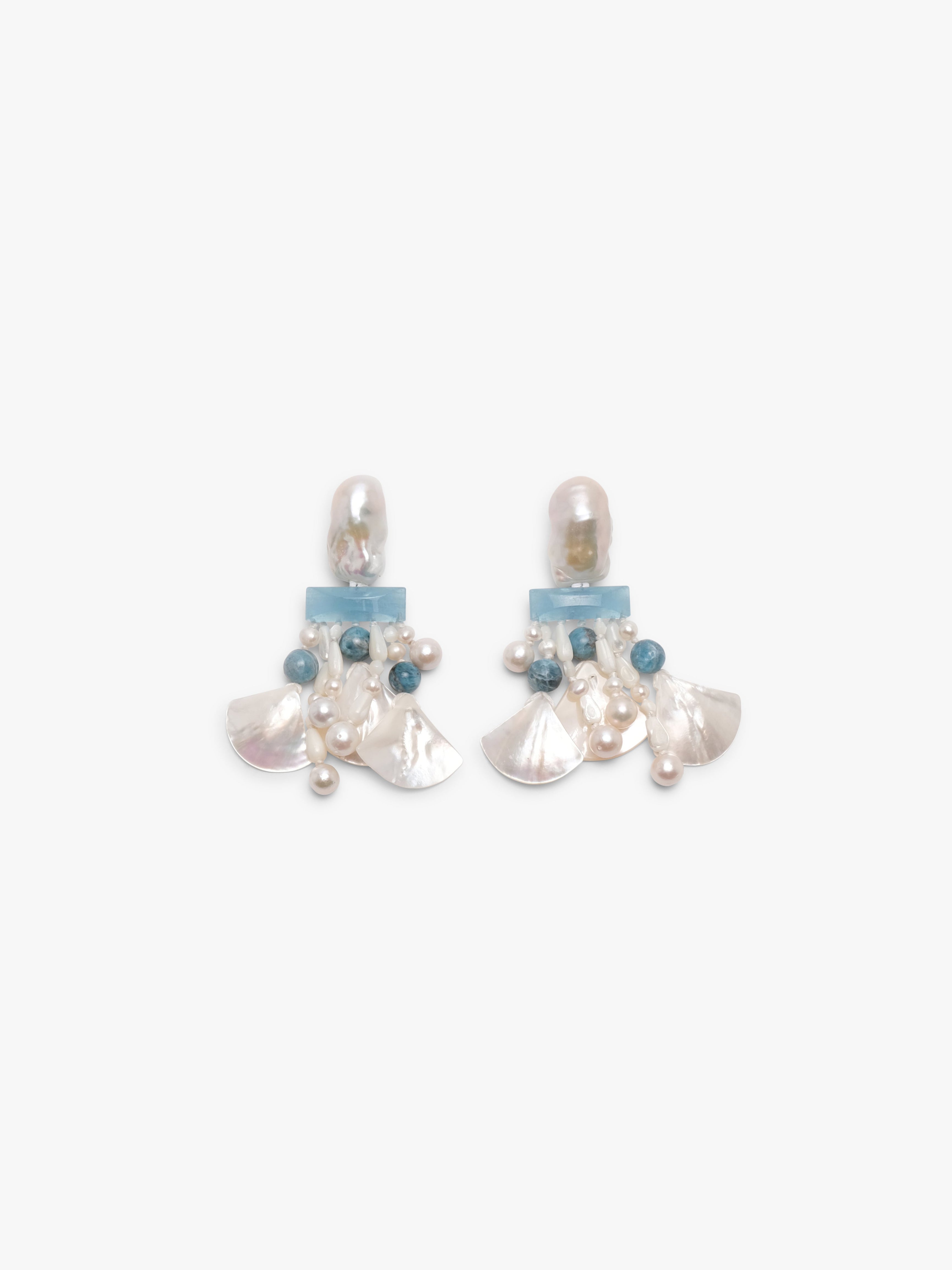 Earrings: pearls, aquamarine