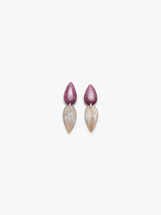 Earrings: ruby zoisite, horn