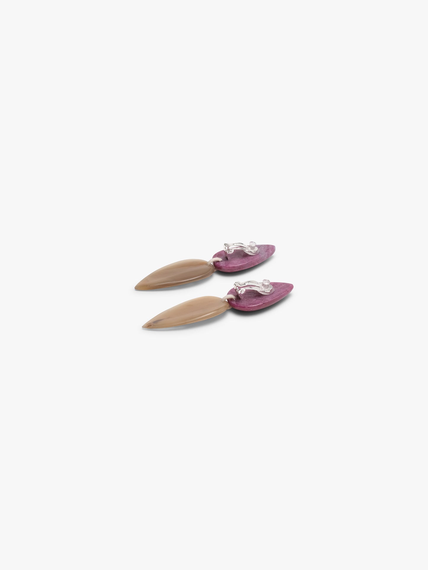 Earrings: ruby zoisite, horn