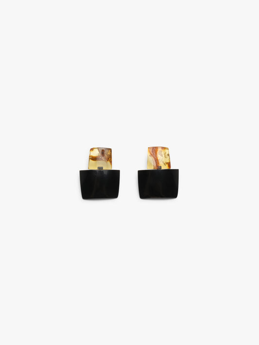 Earrings: amber, horn