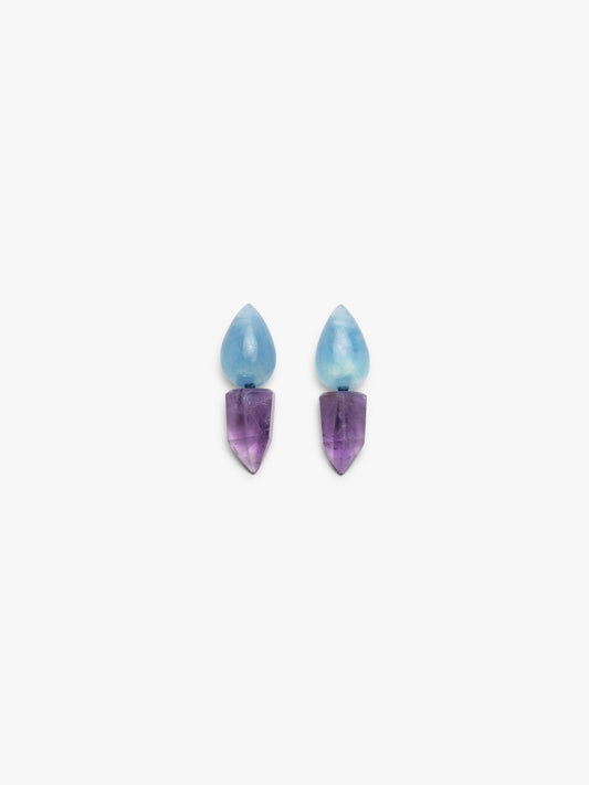 Earrings: aquamarine, amethyst