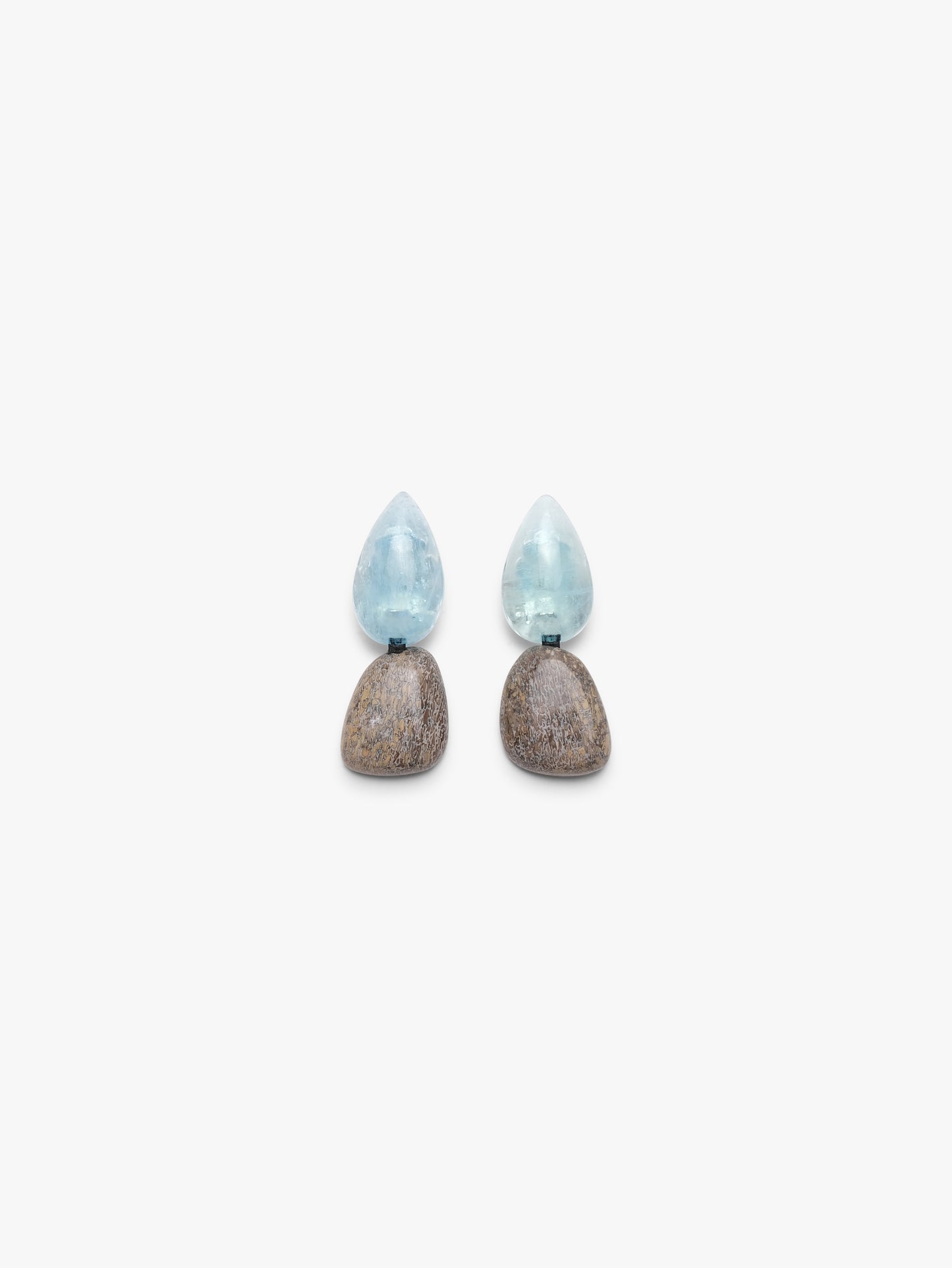 Earrings: aquamarine, petrified dinosaur bone