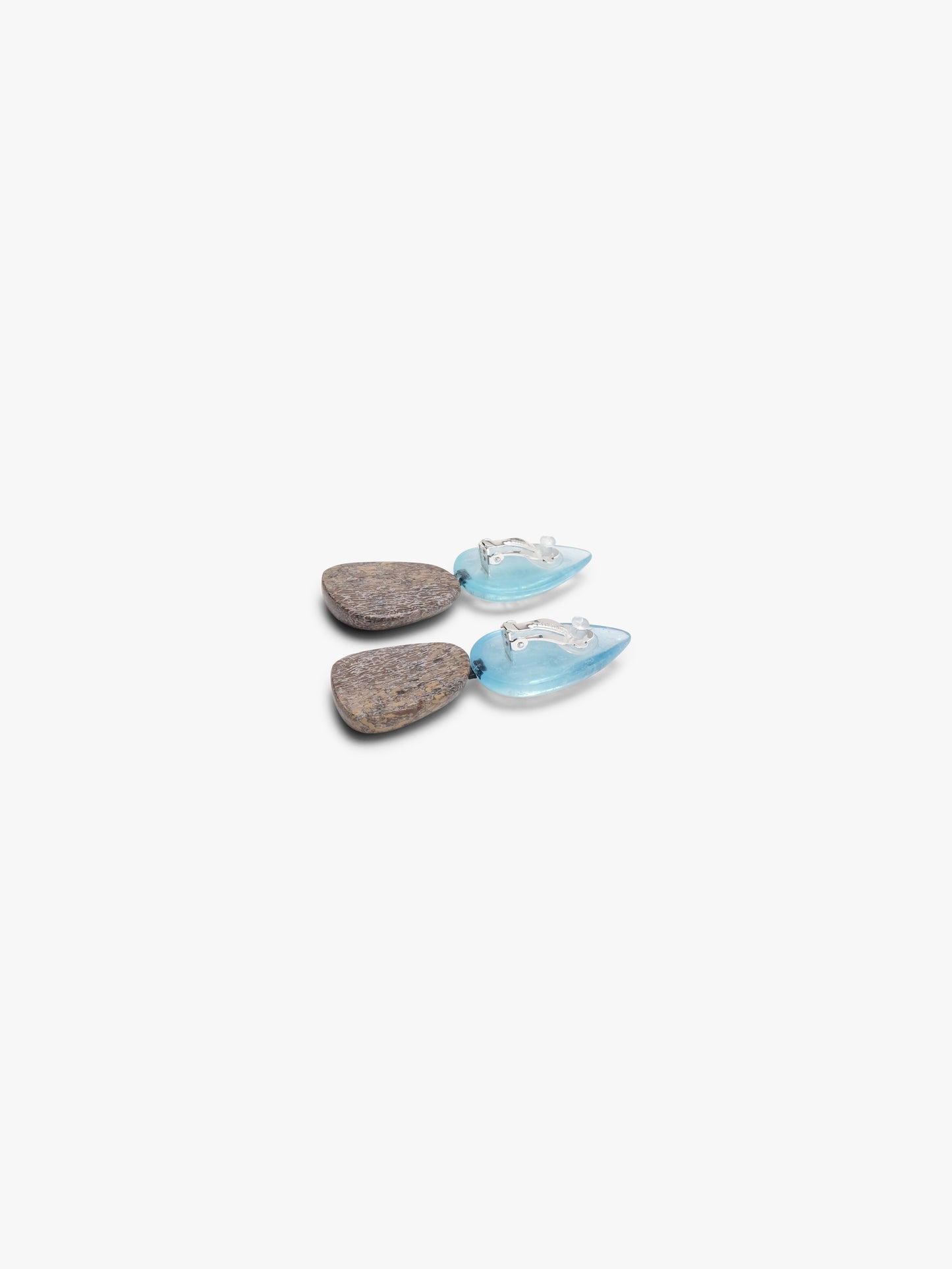 Earrings: aquamarine, petrified dinosaur bone