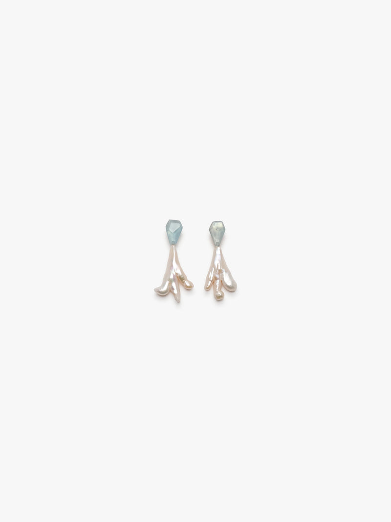 Earrings: aquamarine, baroque pearl, mother of pearl