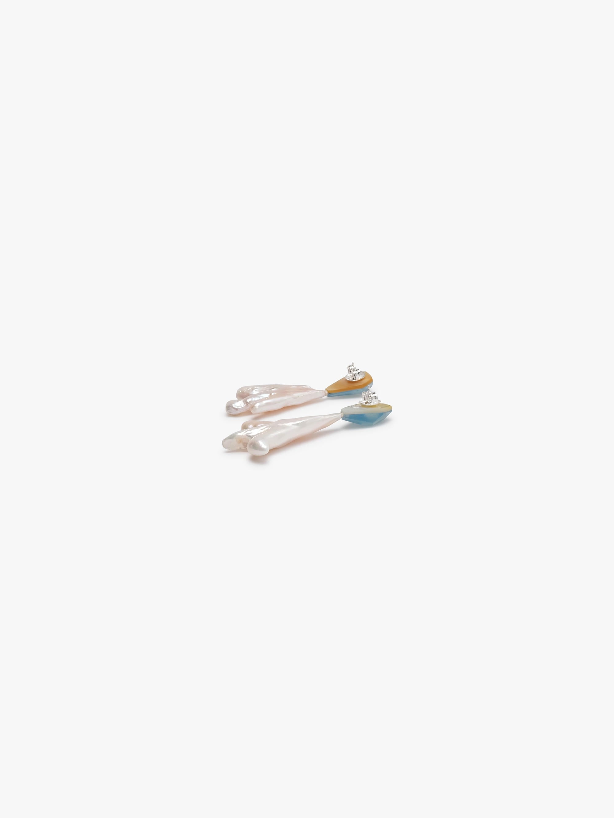 Earrings: aquamarine, baroque pearl, mother of pearl